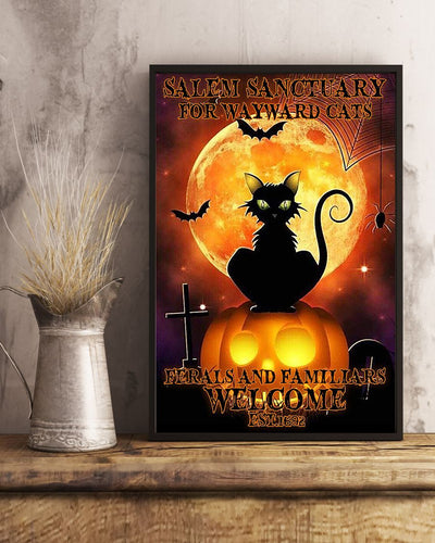Canvas Prints Gift for Cat Lovers Salem Sanctuary for Wayward Cats Halloween Gift Vintage Home Wall Decor Canvas - Mostsuit