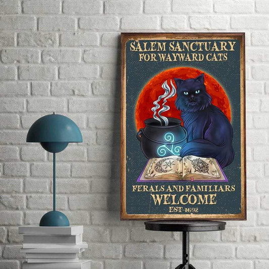 Canvas Prints Gift for Cat Lovers Salem Sanctuary for Wayward Cats Ferals Halloween Gift Vintage Home Wall Decor Canvas - Mostsuit