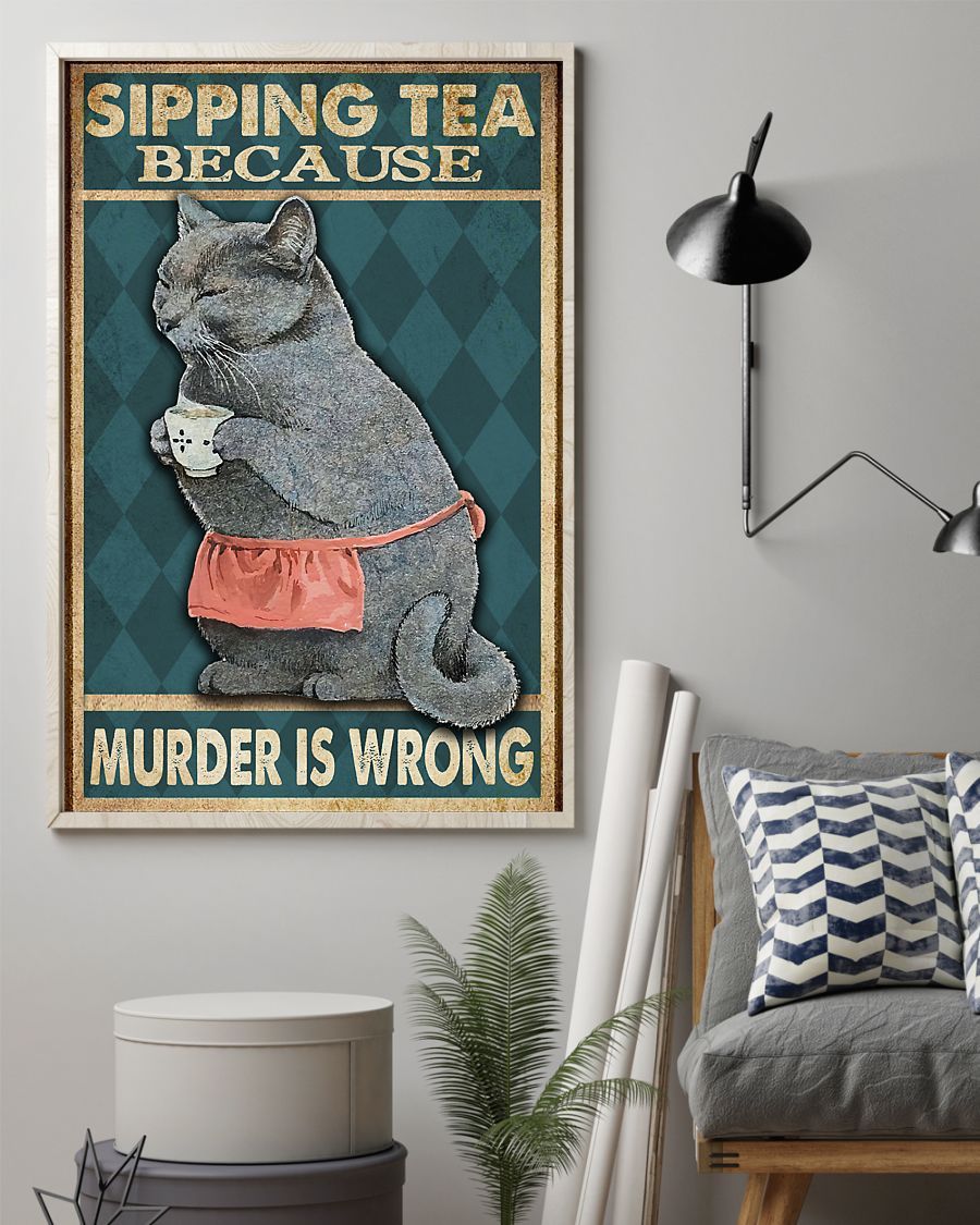 Canvas Prints Gift for Cat Lovers Sipping Tea Birthday Gift Vintage Home Wall Decor Canvas - Mostsuit