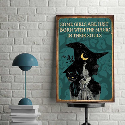 Witch Canvas Prints Gift for Cat Lovers Some Girls Are Just Born With The Magic In Their Souls Vintage Home Wall Decor Canvas - Mostsuit
