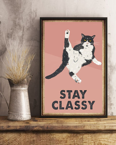 Canvas Prints Gift for Cat Lovers Stay Classy Birthday Gift Vintage Home Wall Decor Canvas - Mostsuit