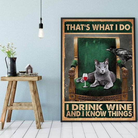 Canvas Prints Gift for Cat Lovers That's What I Do I Drink Wine And I Know Things Christmas Gift Vintage Home Wall Decor Canvas - Mostsuit