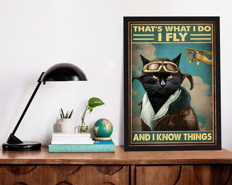 Canvas Prints Gift for Cat Lovers That's What I Do I Fly And I Know Things Gift Vintage Home Wall Decor Canvas - Mostsuit
