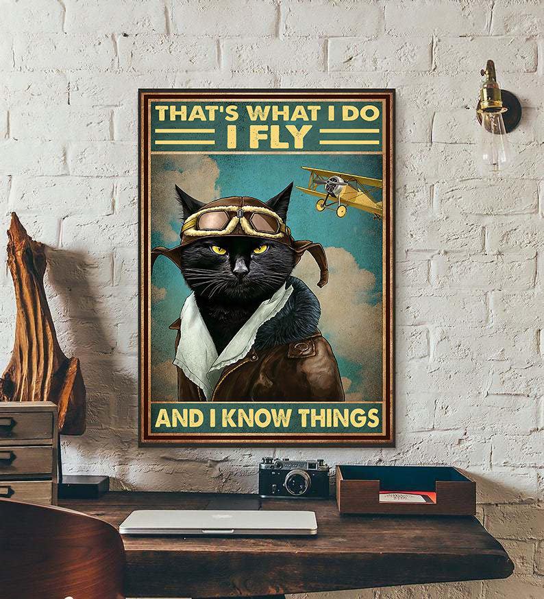 Canvas Prints Gift for Cat Lovers That's What I Do I Fly And I Know Things Gift Vintage Home Wall Decor Canvas - Mostsuit