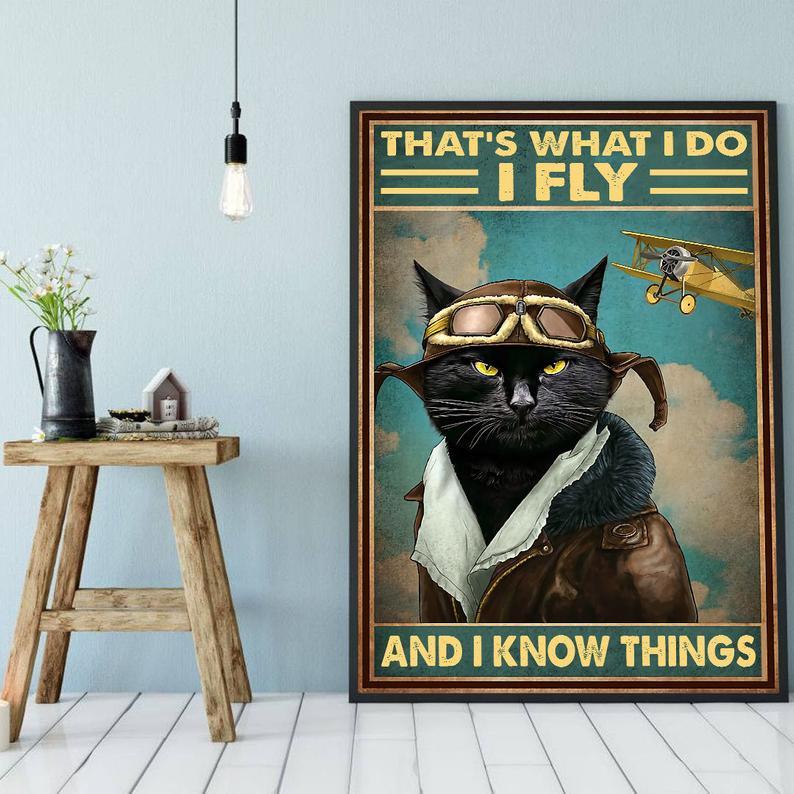 Canvas Prints Gift for Cat Lovers That's What I Do I Fly And I Know Things Gift Vintage Home Wall Decor Canvas - Mostsuit