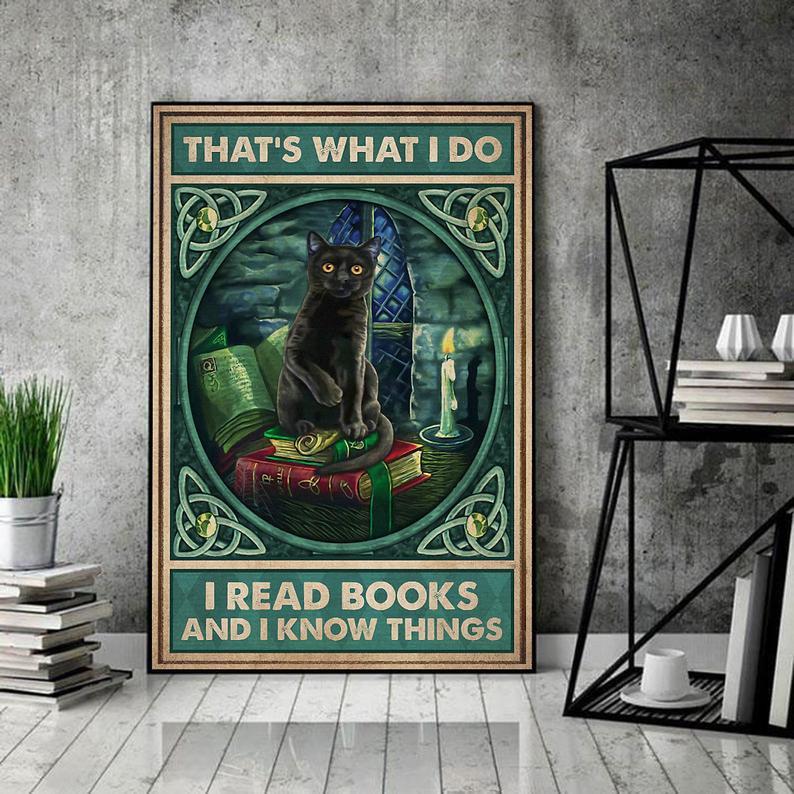 Canvas Prints Gift for Cat Lovers That's What I Do I Read Book I Know Things Birthday Gift Vintage Home Wall Decor Canvas - Mostsuit