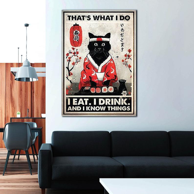 Canvas Prints Gift for Cat Lovers That's What I Do I Eat I Drink Gift Vintage Home Wall Decor Canvas - Mostsuit