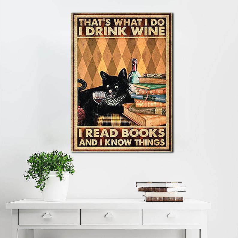 Canvas Prints Gift for Cat Lovers Black Cat That's What I Do, I Read Book Gift Vintage Home Wall Decor Canvas - Mostsuit