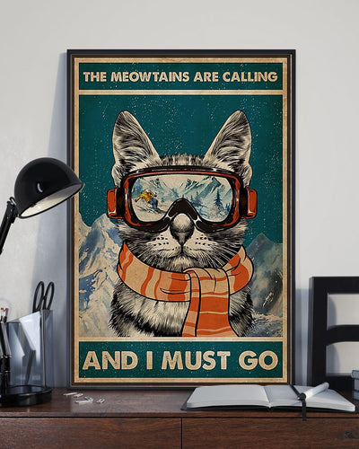 Canvas Prints Gift for Cat Lovers The Meowtains Are Calling And I Must Go Birthday Gift Vintage Home Wall Decor Canvas - Mostsuit