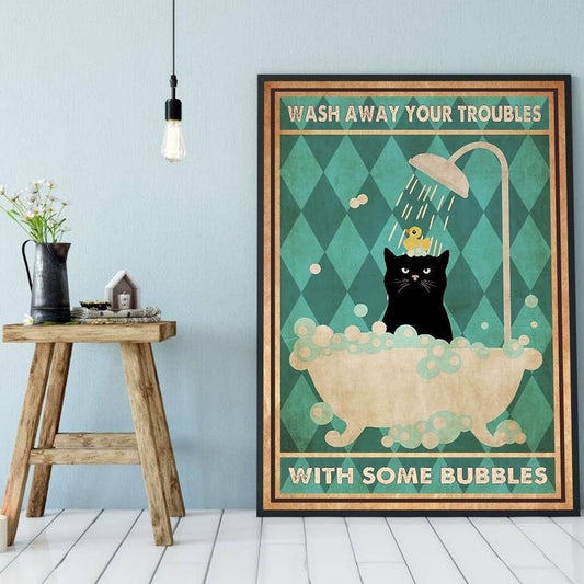 Canvas Prints Gift for Cat Lovers Wash Away Your Troubles With Some Bubbles Gift Vintage Home Wall Decor Canvas - Mostsuit