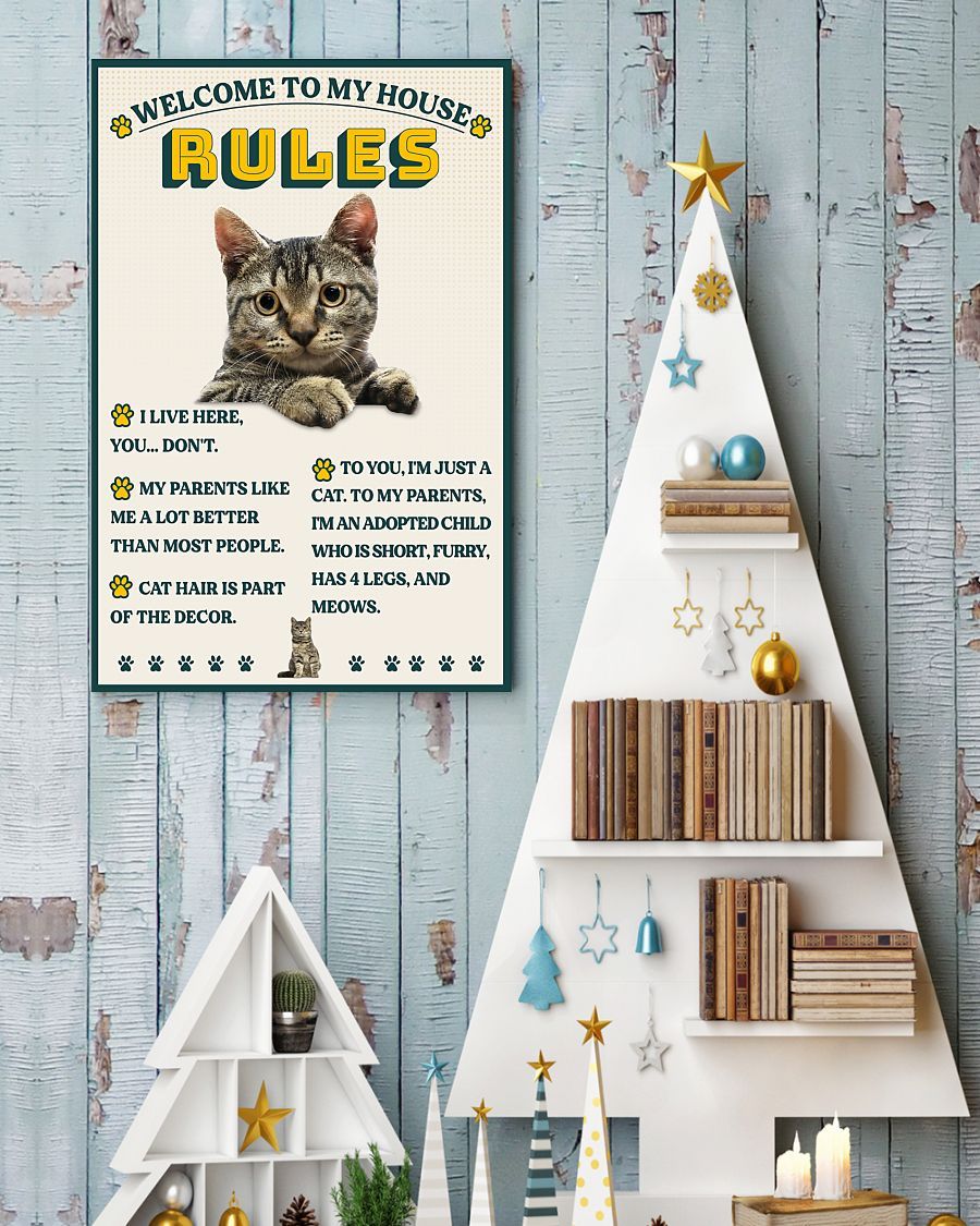 Personalized Photo Canvas Prints Gift for Cat Lovers Welcome To My House Rules Birthday Gift Vintage Home Wall Decor Canvas - Mostsuit