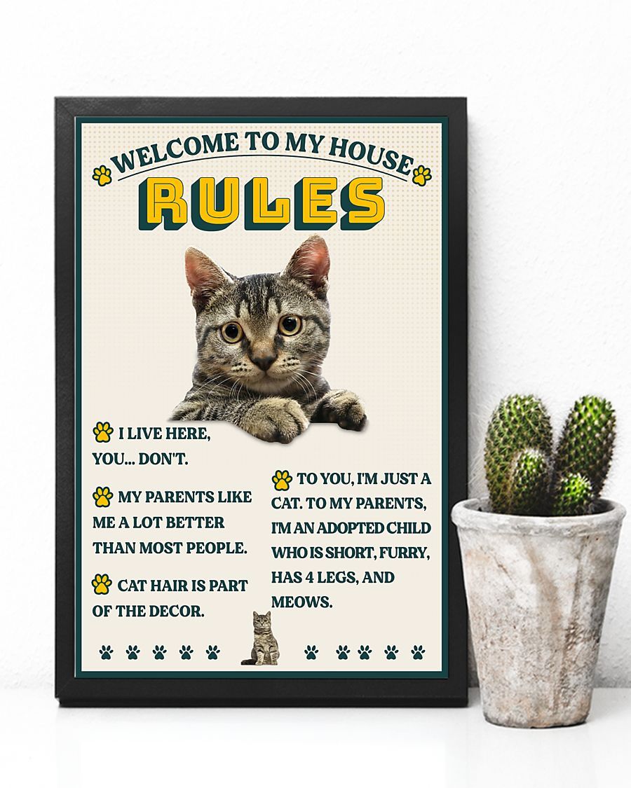 Personalized Photo Canvas Prints Gift for Cat Lovers Welcome To My House Rules Birthday Gift Vintage Home Wall Decor Canvas - Mostsuit