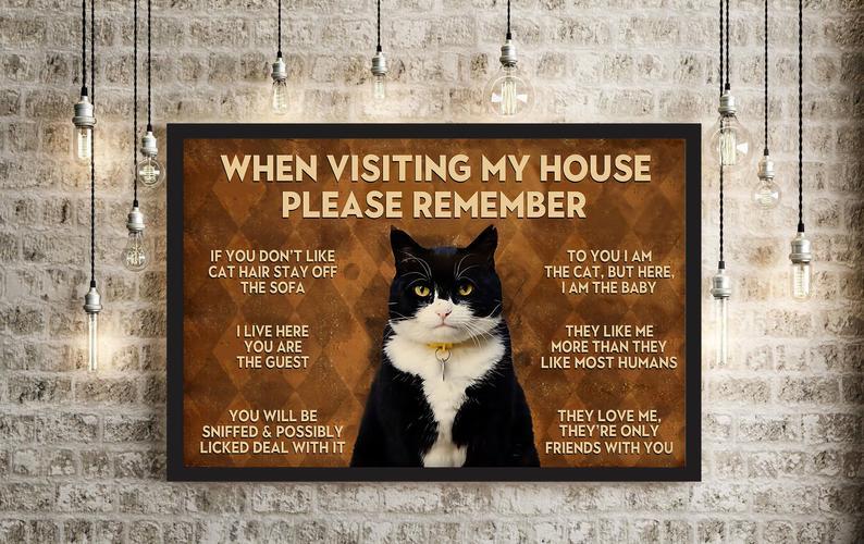 Personalized Canvas Prints Gift for Cat Lovers When Visiting My House Please Remember Wall Art Vintage Home Wall Decor Canvas - Mostsuit