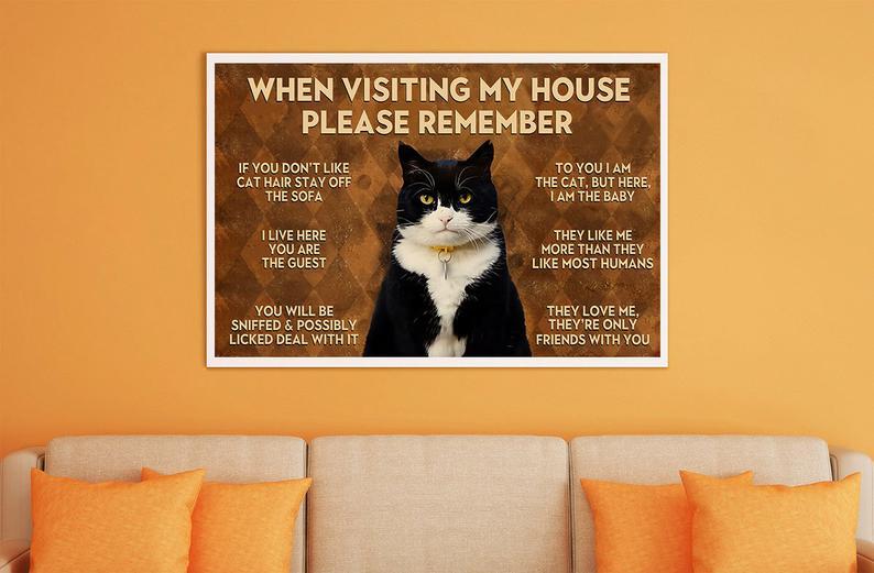 Personalized Canvas Prints Gift for Cat Lovers When Visiting My House Please Remember Wall Art Vintage Home Wall Decor Canvas - Mostsuit