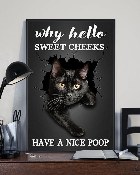 Personalized Photo Canvas Prints Gift for Cat Lovers Why Hello Sweet Cheeks Have a Nice Poop Birthday Gift Vintage Home Wall Decor Canvas - Mostsuit