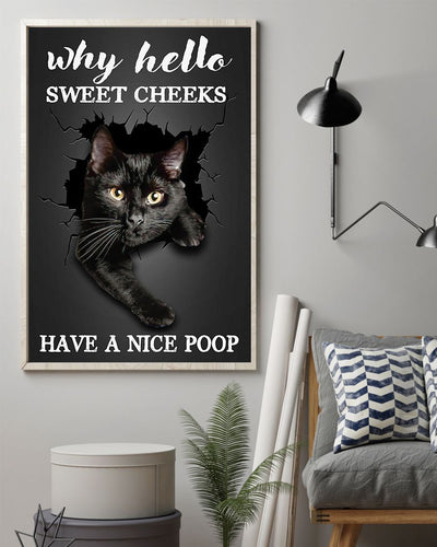 Personalized Photo Canvas Prints Gift for Cat Lovers Why Hello Sweet Cheeks Have a Nice Poop Birthday Gift Vintage Home Wall Decor Canvas - Mostsuit