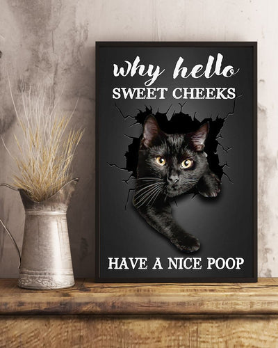 Personalized Photo Canvas Prints Gift for Cat Lovers Why Hello Sweet Cheeks Have a Nice Poop Birthday Gift Vintage Home Wall Decor Canvas - Mostsuit