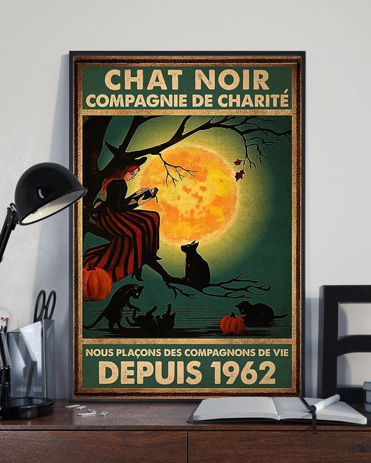 Canvas Prints Gift for Cat Lovers Witch Moon Cat Birthday Gift Vintage Home Wall Decor Canvas - Mostsuit