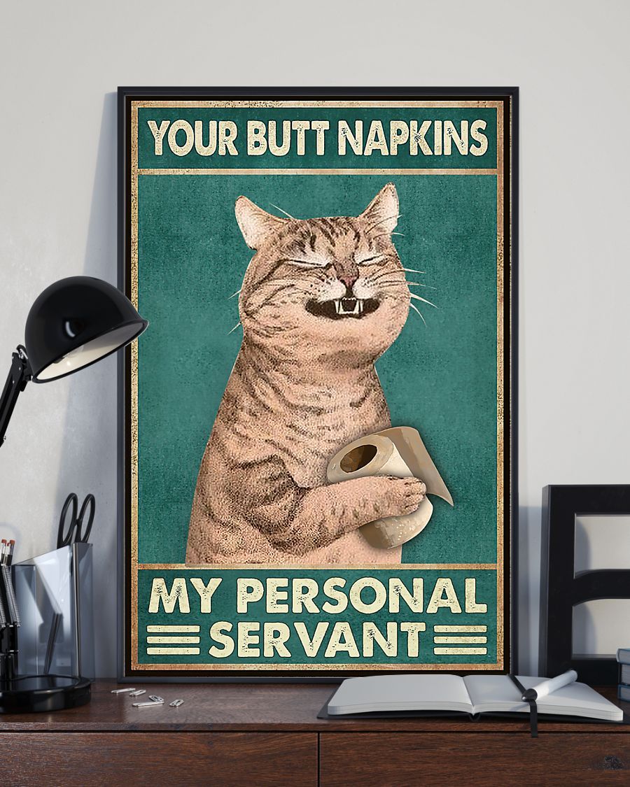 Personalized Photo Canvas Prints Gift for Cat Lovers Your Butt Napkin My Personal Servant Birthday Gift Vintage Home Wall Decor Canvas - Mostsuit