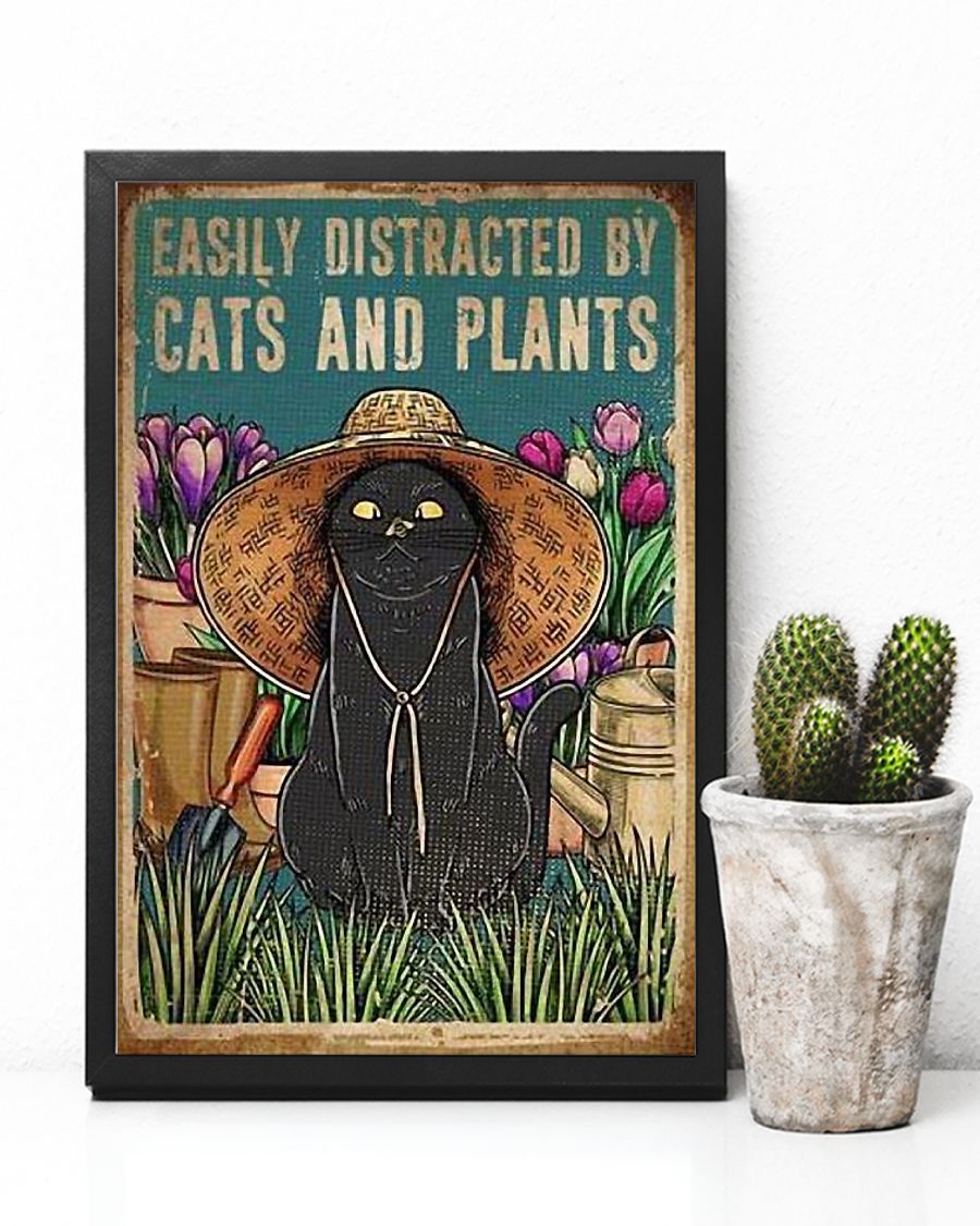 Canvas Prints Gift for Cat Loves Easuly Distracted By Cat And Plants Birthday Gift Vintage Home Wall Decor Canvas - Mostsuit