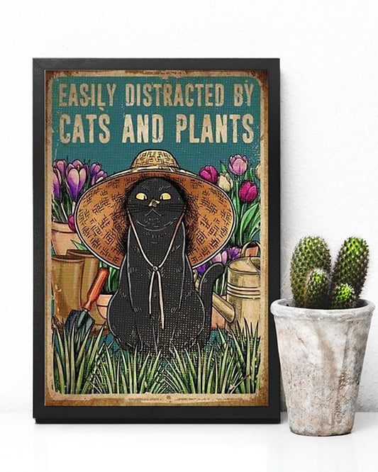 Canvas Prints Gift for Cat Loves Easuly Distracted By Cat And Plants Birthday Gift Vintage Home Wall Decor Canvas - Mostsuit