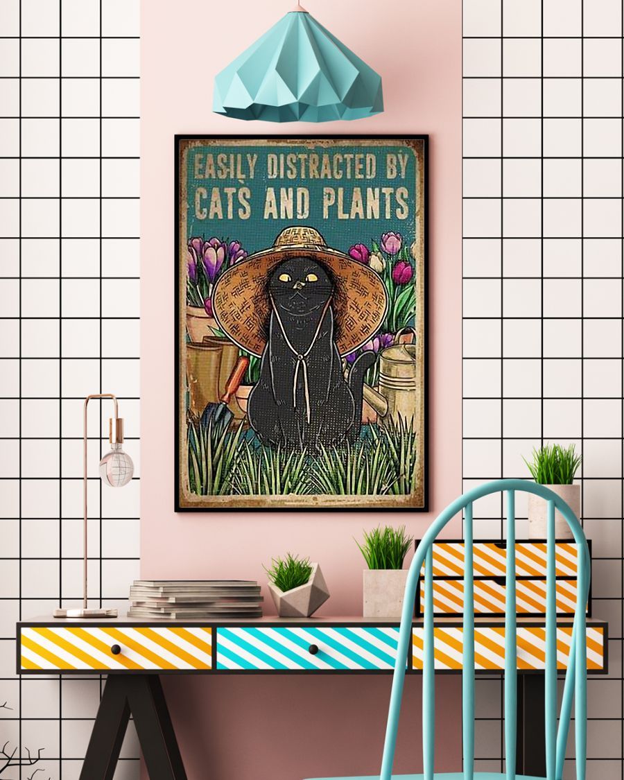 Canvas Prints Gift for Cat Loves Easuly Distracted By Cat And Plants Birthday Gift Vintage Home Wall Decor Canvas - Mostsuit