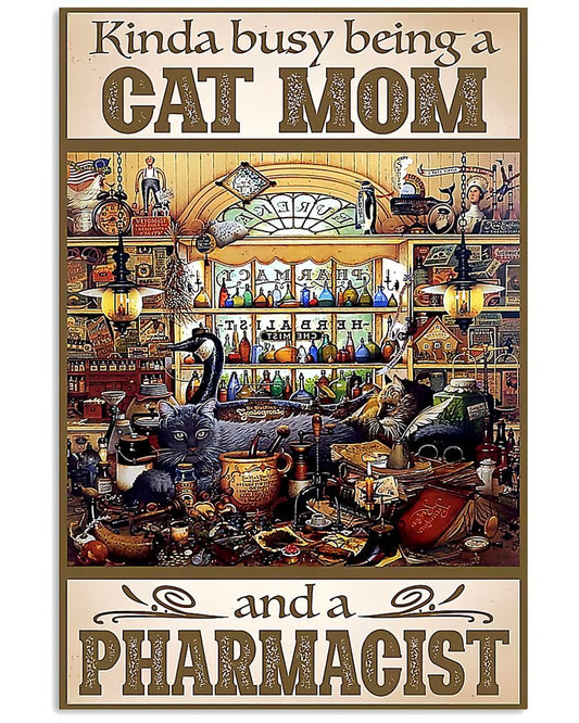 Canvas Prints Gift for Cat Loves Pharmacist Busy Cat Mom Birthday Gift Vintage Home Wall Decor Canvas - Mostsuit