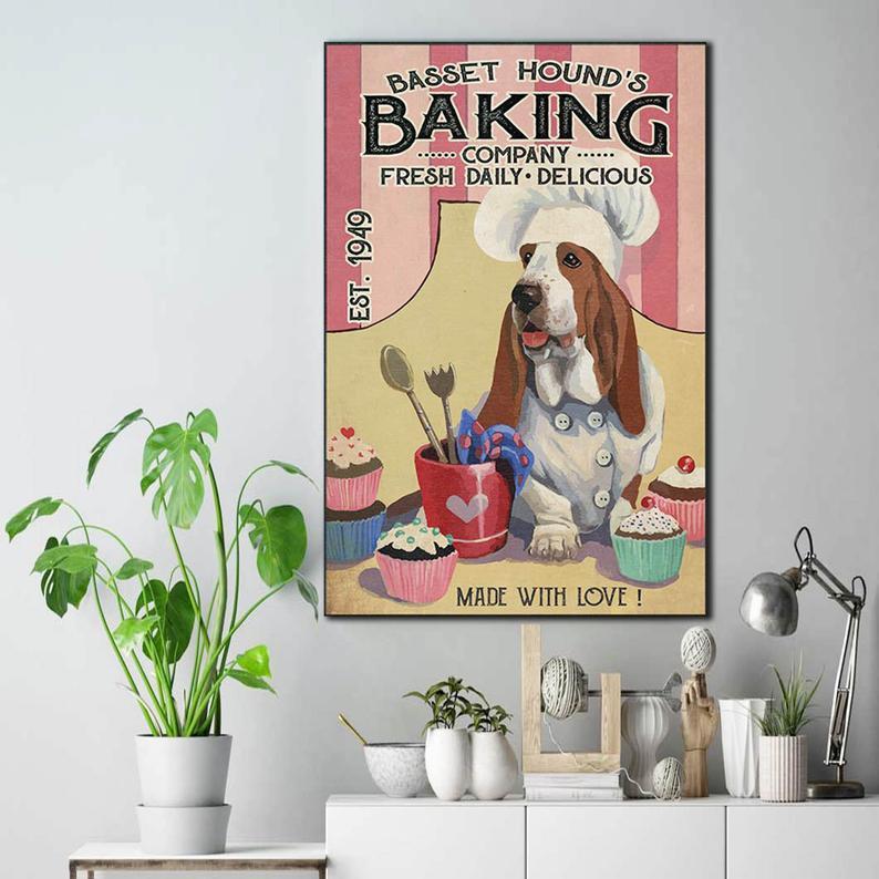 Personalized Photo Canvas Prints Gift for Dog Lovers Beagle Basset Hound's Baking Birthday Gift Vintage Home Wall Decor Canvas - Mostsuit