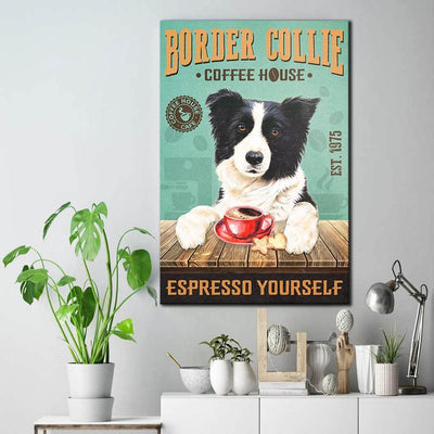 Personalized Photo Canvas Prints Gift for Dog Lovers Border Collie Espresso Yourself Birthday Gift Vintage Home Wall Decor Canvas - Mostsuit