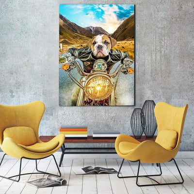 Personalized Photo Canvas Prints Gift for Dog Lovers Bulldog Motorbike Birthday Gift Vintage Home Wall Decor Canvas - Mostsuit
