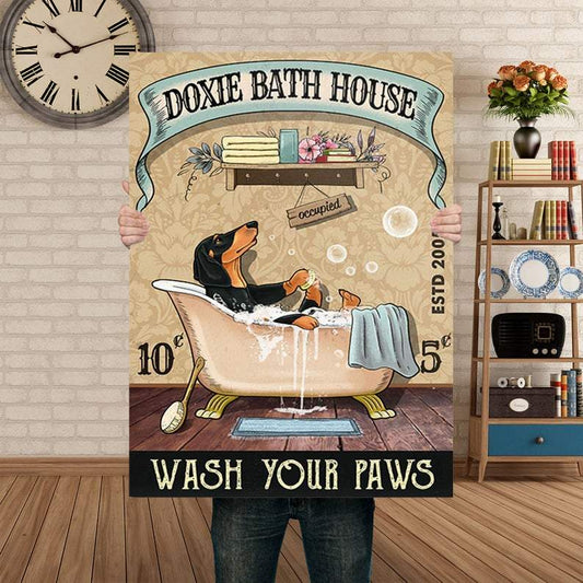 Personalized Photo And Text Canvas Prints Gift for Dog Lovers Dachshund Bath House Birthday Presents Vintage Home Wall Decor Canvas - Mostsuit