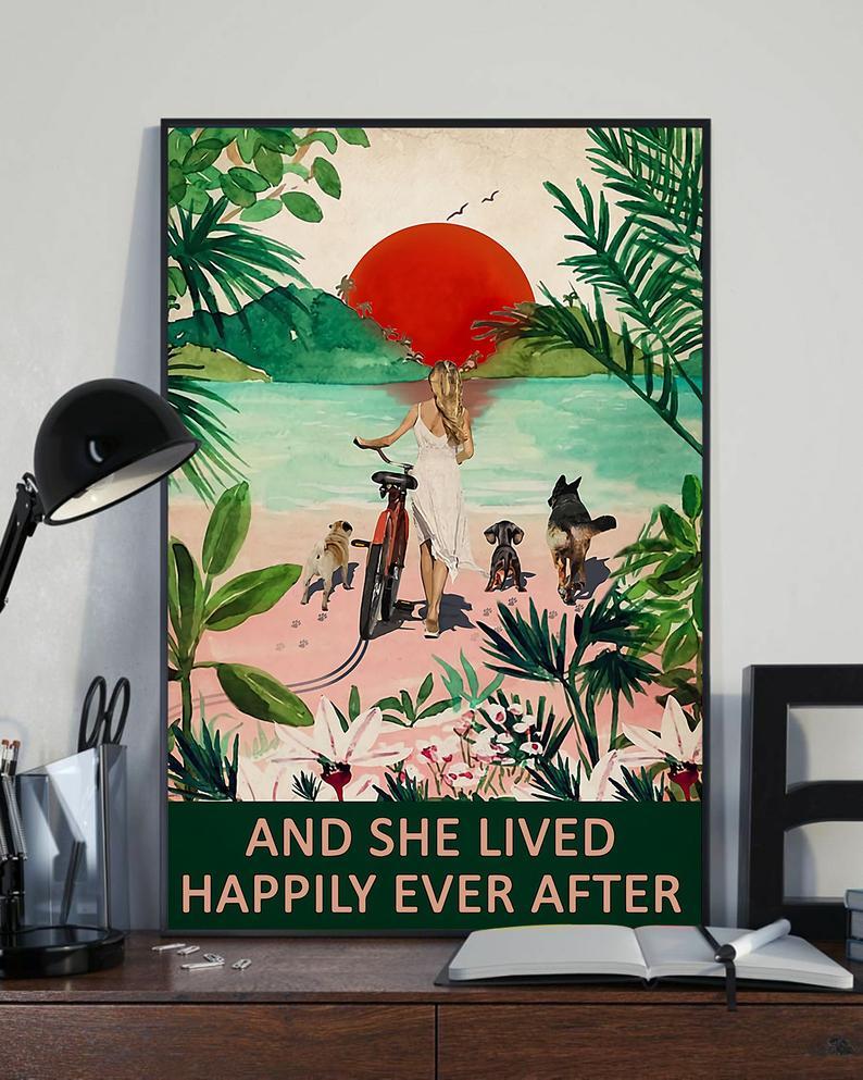 Canvas Prints Gift for Dog Lovers Girl Surfing And Into The Ocean Birthday Gift Vintage Home Wall Decor Canvas - Mostsuit