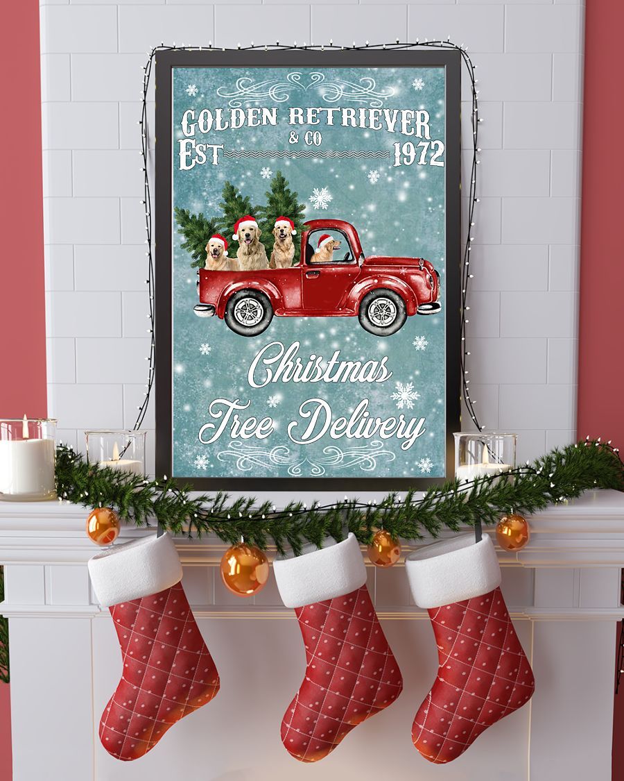 Personalized Photo Canvas Prints Gift for Dog Lovers Golden Retriever Christmas Tree Birthday Gift Vintage Home Wall Decor Canvas - Mostsuit