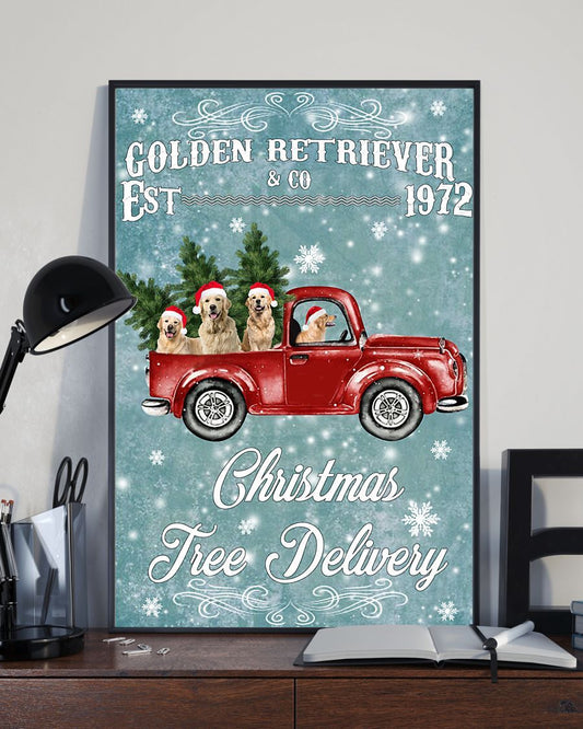 Personalized Photo Canvas Prints Gift for Dog Lovers Golden Retriever Christmas Tree Birthday Gift Vintage Home Wall Decor Canvas - Mostsuit