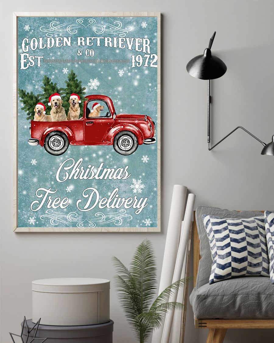 Personalized Photo Canvas Prints Gift for Dog Lovers Golden Retriever Christmas Tree Birthday Gift Vintage Home Wall Decor Canvas - Mostsuit