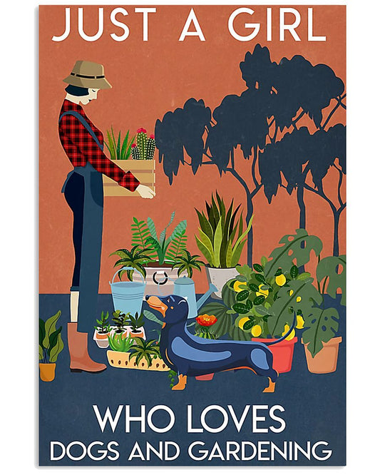 Canvas Prints Gift for Dog Lovers Just A Girl Love Gardening and Dachshund Birthday Gift Vintage Home Wall Decor Canvas - Mostsuit