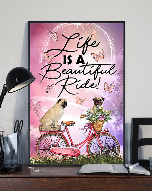 Personalized Photo Canvas Prints Gift for Dog Lovers Pug Life Is A Beautiful Ride Birthday Gift Vintage Home Wall Decor Canvas - Mostsuit