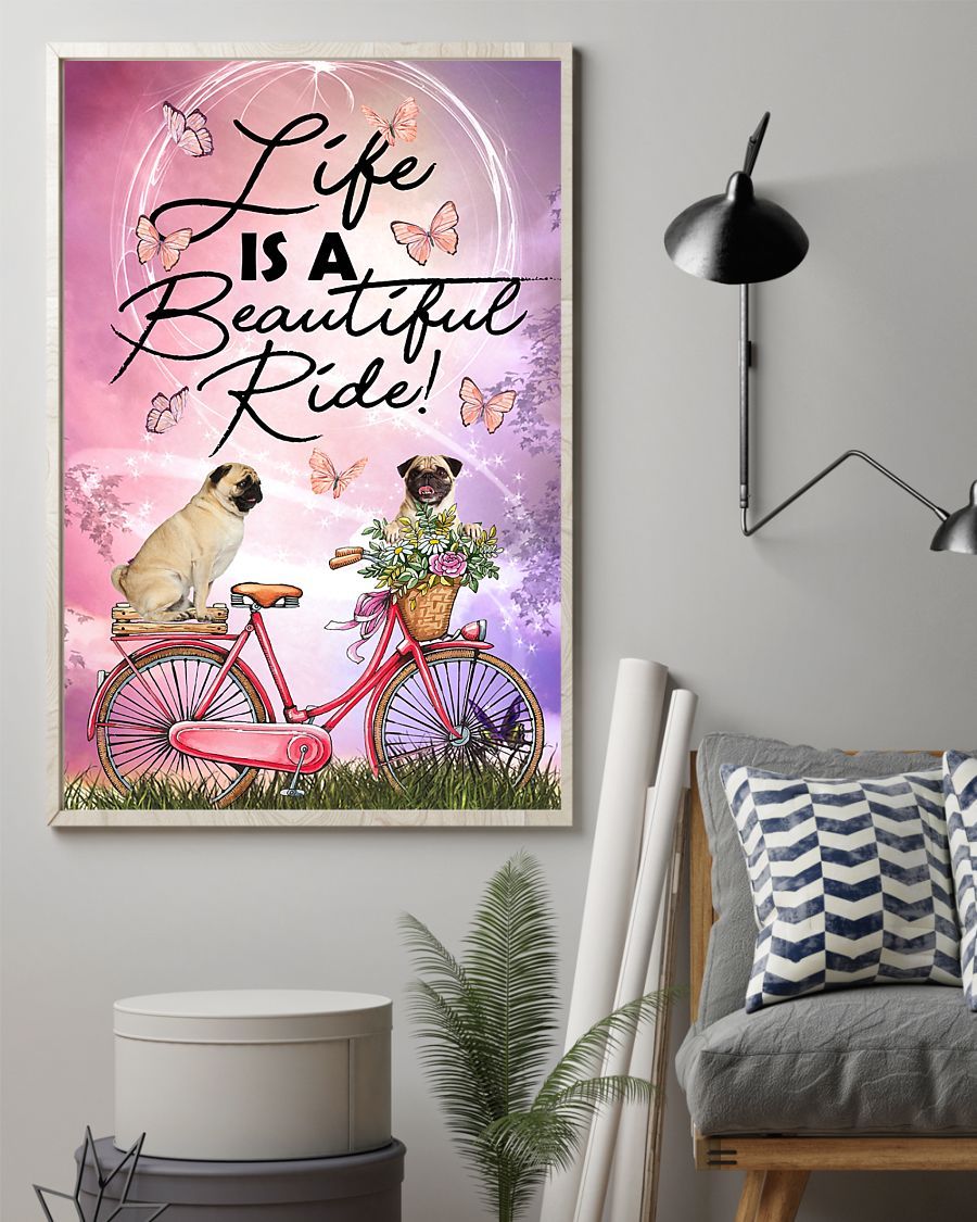Personalized Photo Canvas Prints Gift for Dog Lovers Pug Life Is A Beautiful Ride Birthday Gift Vintage Home Wall Decor Canvas - Mostsuit