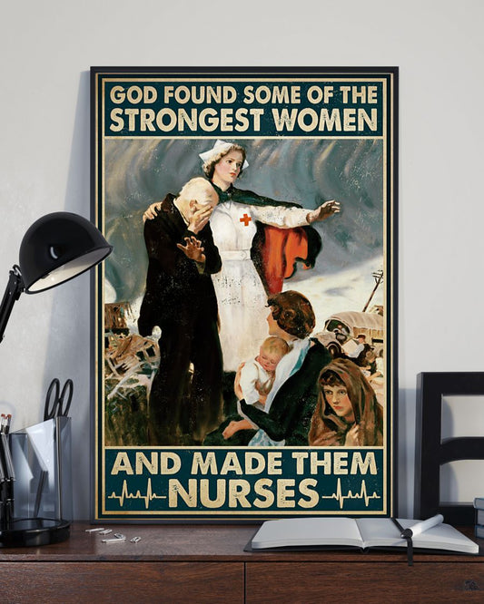 Canvas Prints Nurses God Found Some Of Strongest Women Birthday Gift Vintage Home Wall Decor Canvas - Mostsuit