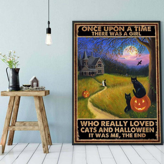 Canvas Prints Once For A Girl Who Really Loved Cats and Halloween Gift Vintage Home Wall Decor Canvas - Mostsuit