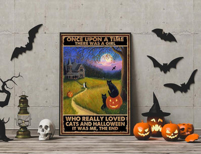 Canvas Prints Once For A Girl Who Really Loved Cats and Halloween Gift Vintage Home Wall Decor Canvas - Mostsuit
