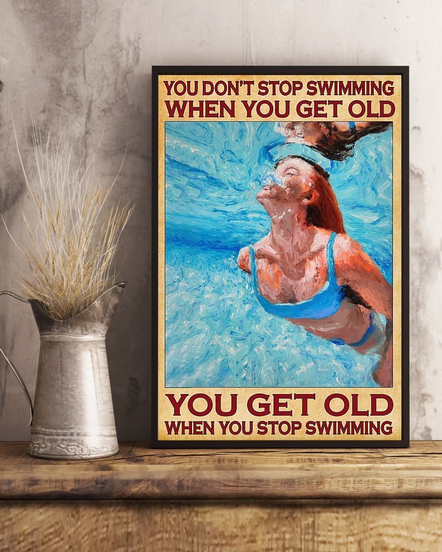 Swimming Girl Canvas Prints You Don't Stop Swimming When You Get Old Birthday Gift Vintage Home Wall Decor Canvas - Mostsuit