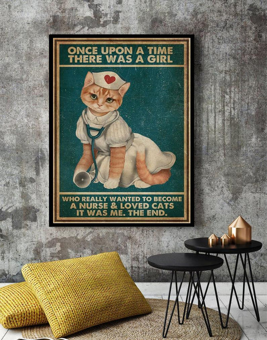 Canvas Gift for Nurse Prints Cat And Nurse - Once Upon A Time There Was A Girl Gifts Vintage Home Wall Decor Canvas - Mostsuit