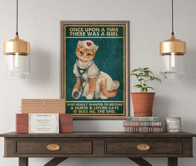 Canvas Gift for Nurse Prints Cat And Nurse - Once Upon A Time There Was A Girl Gifts Vintage Home Wall Decor Canvas - Mostsuit