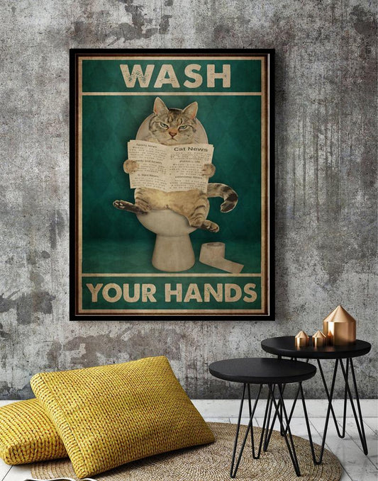 Canvas Gift for Loves Cat Prints Cats Wash Your Hands Gifts Vintage Home Wall Decor Canvas - Mostsuit
