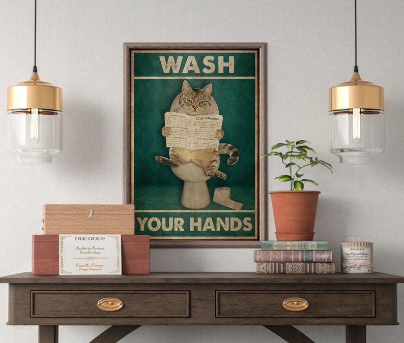 Canvas Gift for Loves Cat Prints Cats Wash Your Hands Gifts Vintage Home Wall Decor Canvas - Mostsuit