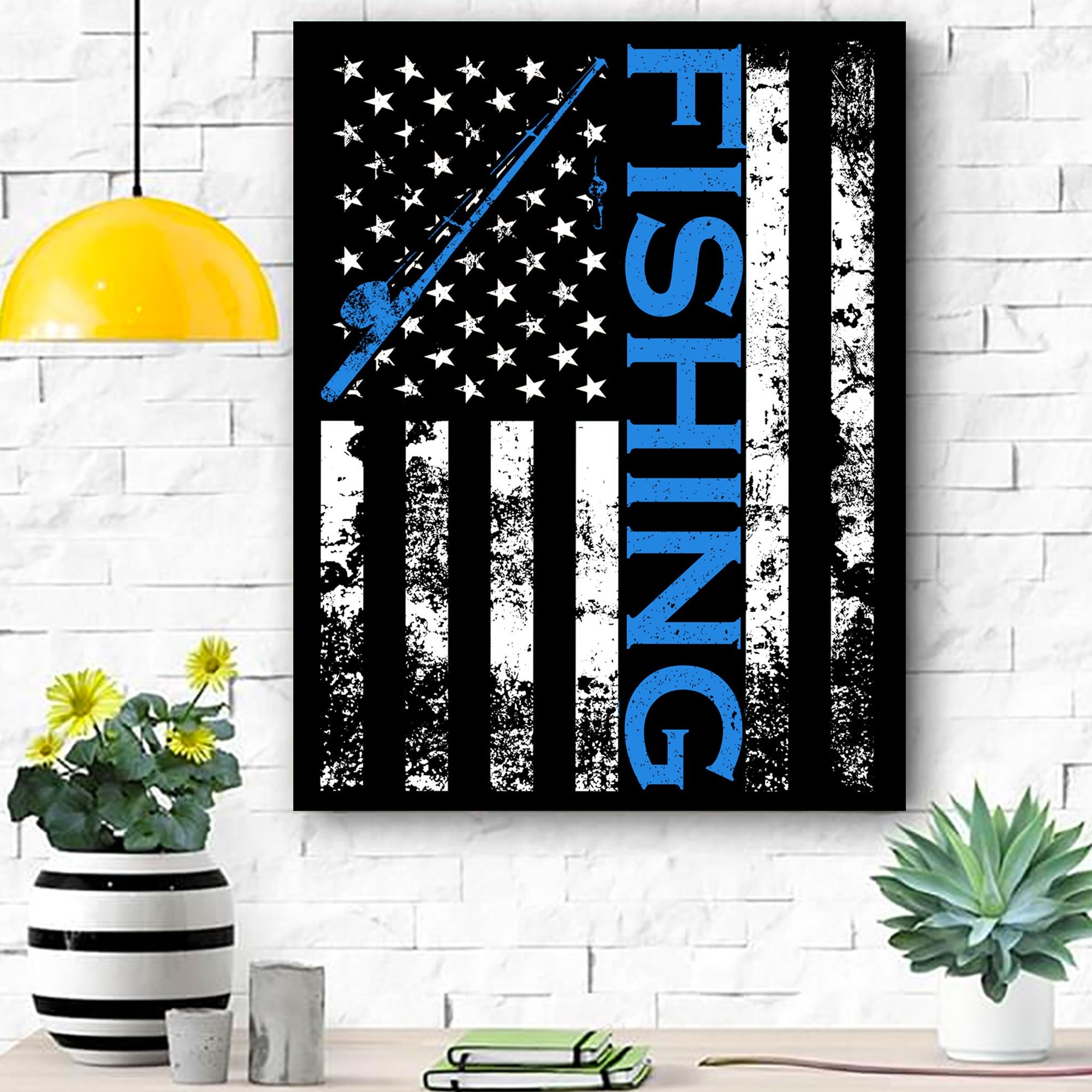 American Flag Fishing Rod Usa Patriotic Canvas Room Home Decor