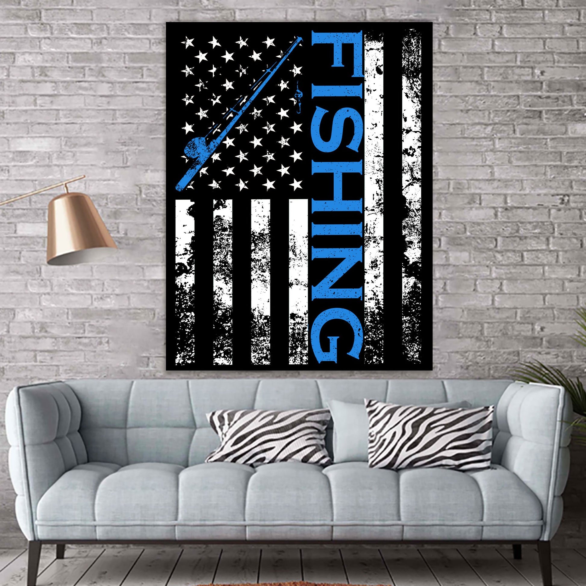 American Flag Fishing Rod Usa Patriotic Canvas Room Home Decor Print Matte Canvas - Home Room Wall Decor Matte Canvas - Mostsuit
