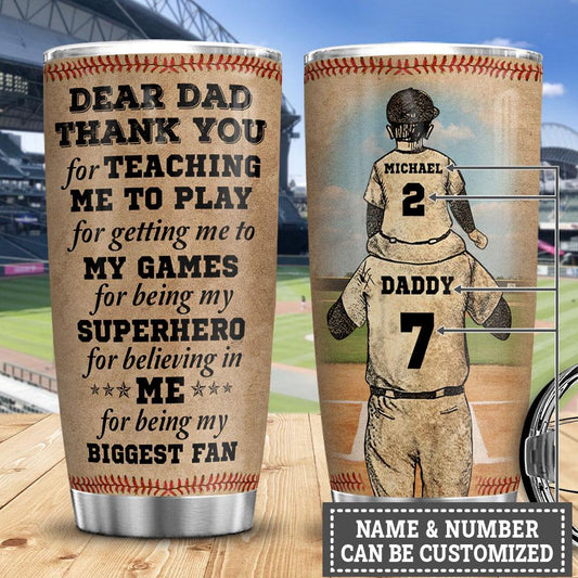 Father And Son Baseball Partner Customize Personalized Stainless Steel Tumbler Cups Drinkware 20oz - MostSuit