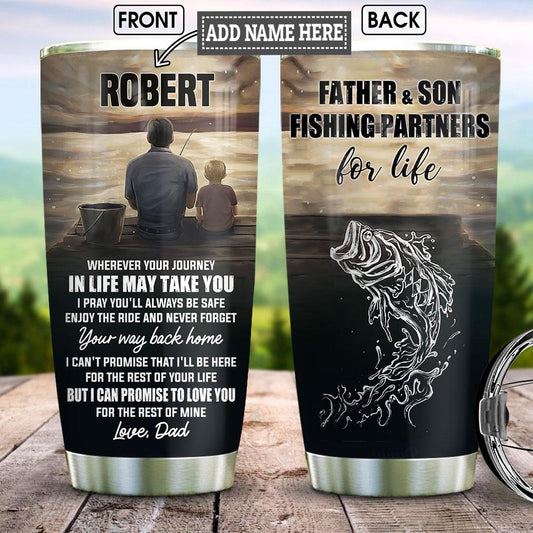 Father And Son Fishing Personalized Fishing Rod Fishing Tackle Stainless Steel Tumbler Cups Drinkware 20oz - MostSuit